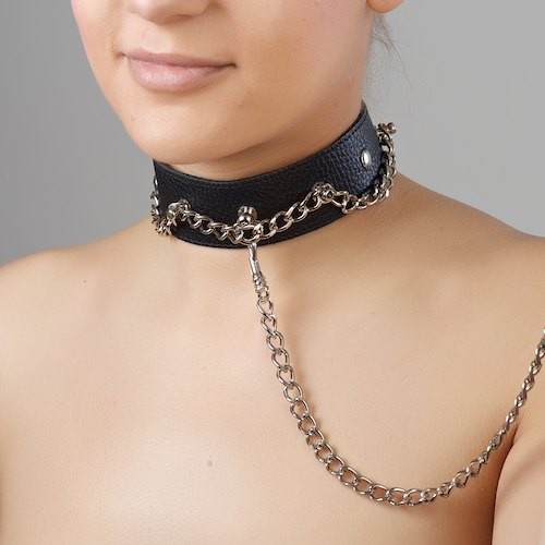 Чёрный ошейник из натуральной кожи - Sitabella - купить с доставкой в Волжском