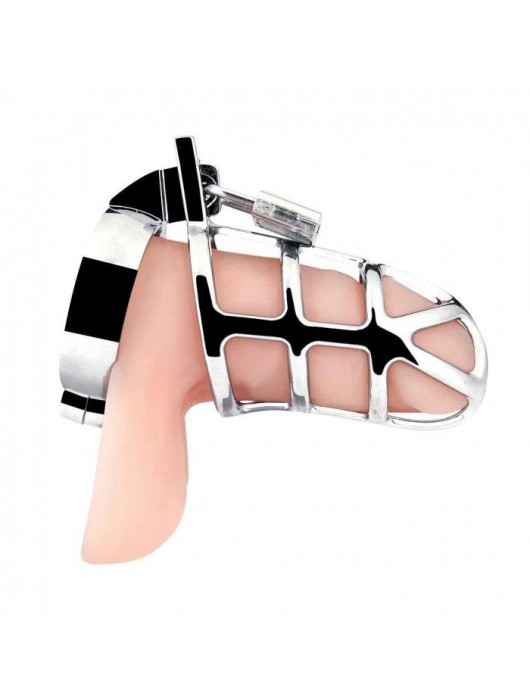 Серебристая металлическая клетка для члена с замком Enslave Cock Cage - BlueLine - купить с доставкой в Волжском