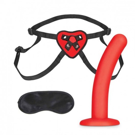 Красный поясной фаллоимитатор Red Heart Strap on Harness   5in Dildo Set - 12,25 см. - Lux Fetish - купить с доставкой в Волжском