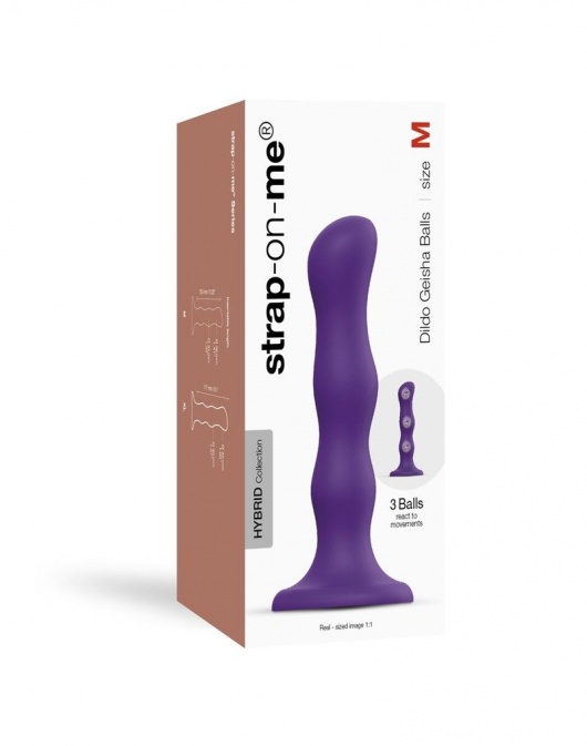 Фиолетовая насадка Strap-On-Me Dildo Geisha Balls size M - Strap-on-me - купить с доставкой в Волжском