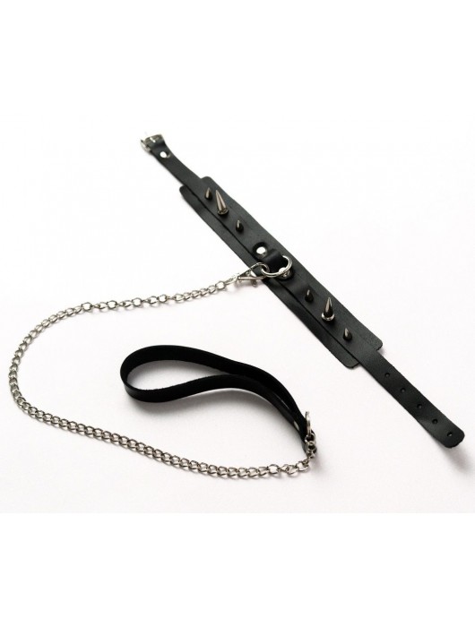 Черный ошейник с шипами и поводком - Crazy Handmade - купить с доставкой в Волжском