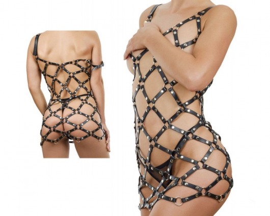 Черное платье Boudica в виде сетки из кожаных полос - Sitabella купить с доставкой