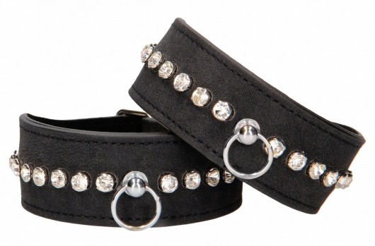 Черные наручники Diamond Studded Wrist Cuffs - Shots Media BV - купить с доставкой в Волжском