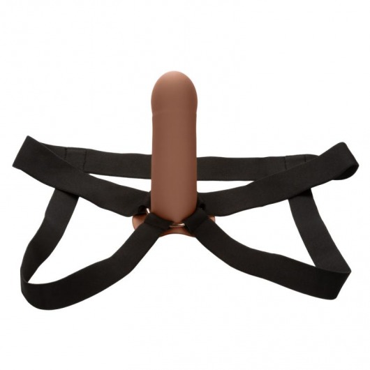 Коричневый фаллопротез из силикона Extension with Harness - 15,75 см. - California Exotic Novelties - купить с доставкой в Волжском