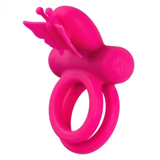 Розовое эрекционное виброкольцо Silicone Rechargeable Dual Butterfly Ring - California Exotic Novelties - в Волжском купить с доставкой