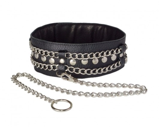 Чёрный ошейник с цепочками и поводком - Sitabella - купить с доставкой в Волжском