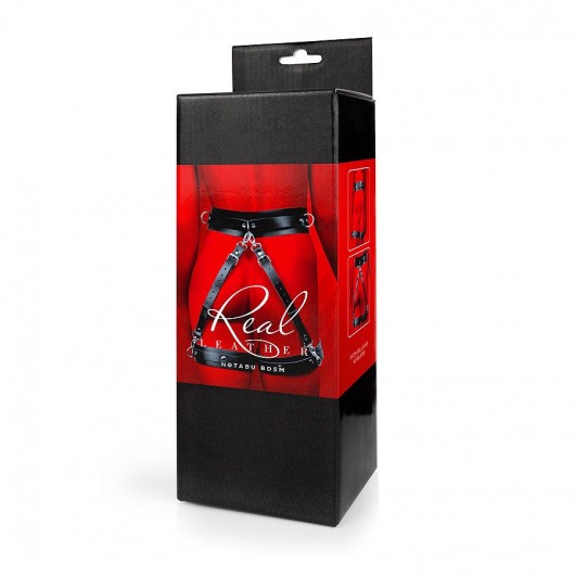 Черный кожаный пояс с гартерами - S-M - Notabu - купить с доставкой в Волжском