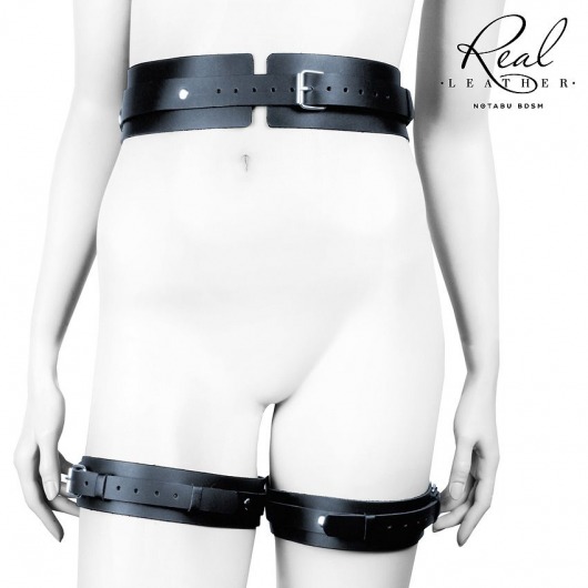 Черный кожаный пояс с гартерами - S-M - Notabu - купить с доставкой в Волжском