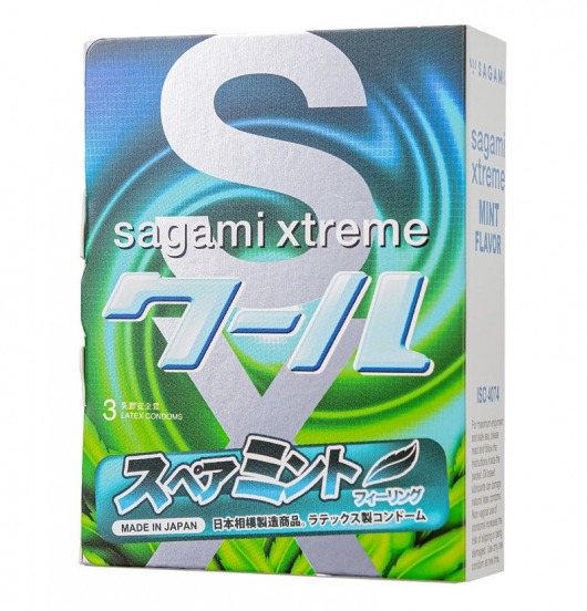 Презервативы Sagami Xtreme Mint с ароматом мяты - 3 шт. - Sagami - купить с доставкой в Волжском