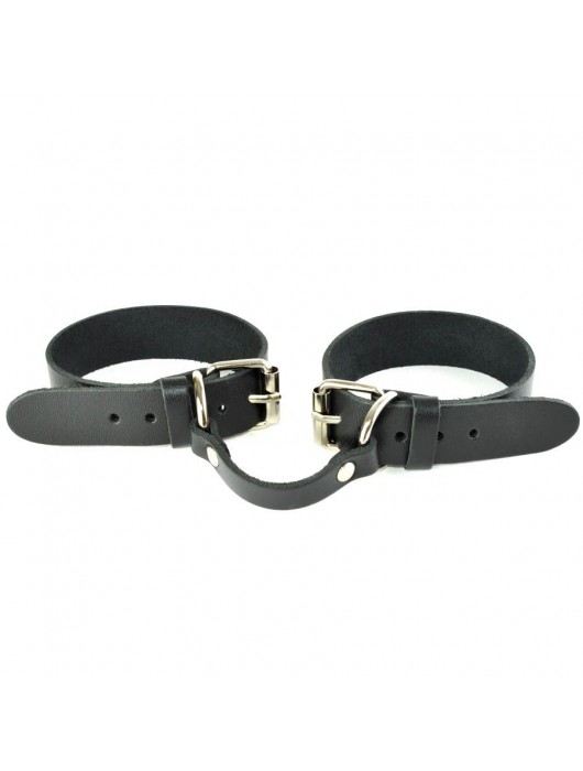 Черные кожаные наручники со съемной красной опушкой - Sitabella - купить с доставкой в Волжском