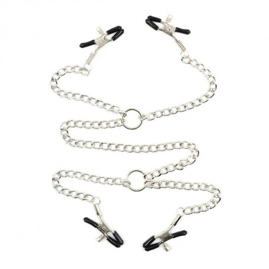 Серебристые зажимы для сосков и половых губ на тонкой цепочке - Notabu - купить с доставкой в Волжском