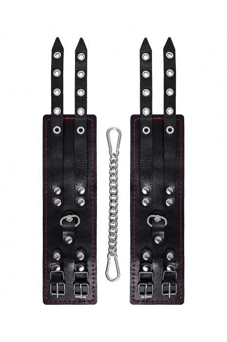Черные кожаные оковы с двумя ремнями и контрастной строчкой - Pecado - купить с доставкой в Волжском
