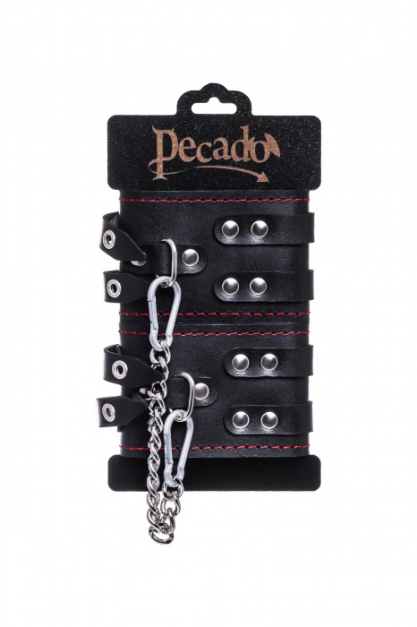 Черные кожаные оковы с двумя ремнями и контрастной строчкой - Pecado - купить с доставкой в Волжском