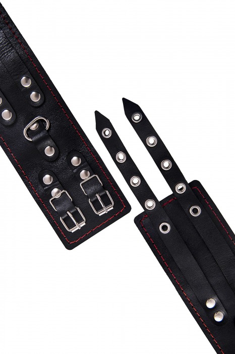 Черные кожаные оковы с двумя ремнями и контрастной строчкой - Pecado - купить с доставкой в Волжском