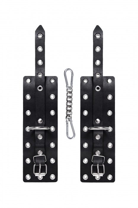 Черные кожаные однослойные наручники с люверсами - Pecado - купить с доставкой в Волжском