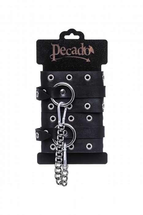 Черные кожаные однослойные оковы с люверсами - Pecado - купить с доставкой в Волжском