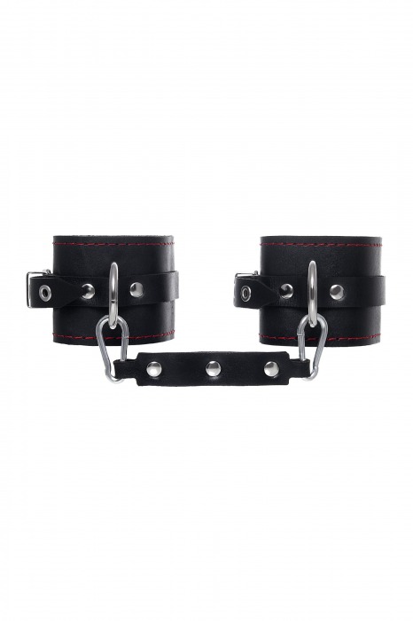 Черные кожаные однослойные оковы с контрастной строчкой - Pecado - купить с доставкой в Волжском