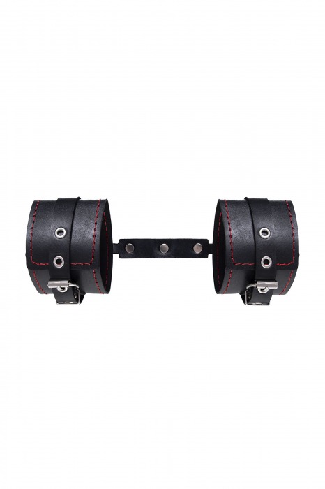 Черные кожаные однослойные оковы с контрастной строчкой - Pecado - купить с доставкой в Волжском