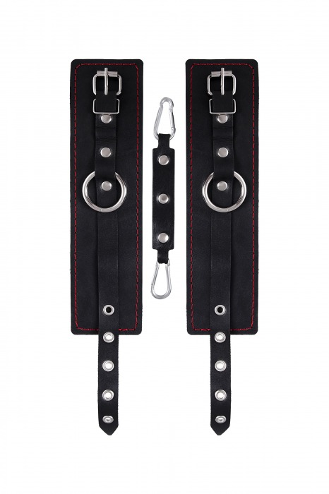 Черные кожаные однослойные оковы с контрастной строчкой - Pecado - купить с доставкой в Волжском