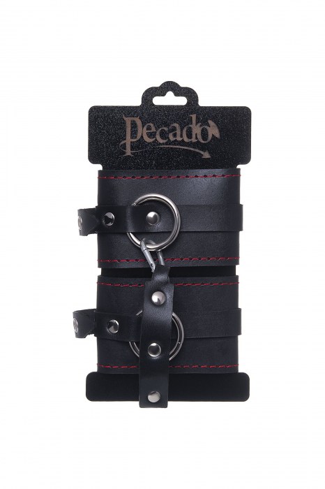 Черные кожаные однослойные оковы с контрастной строчкой - Pecado - купить с доставкой в Волжском