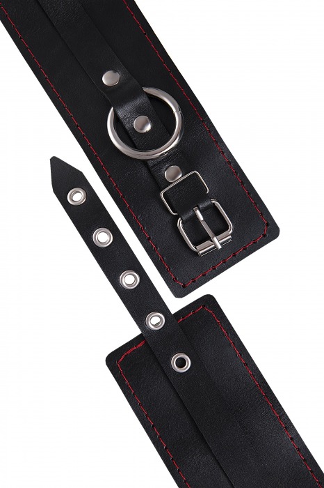 Черные кожаные однослойные оковы с контрастной строчкой - Pecado - купить с доставкой в Волжском