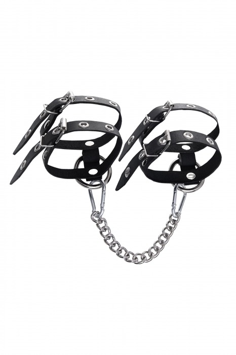 Черные однослойные кожаные оковы из двух ремешков - Pecado - купить с доставкой в Волжском