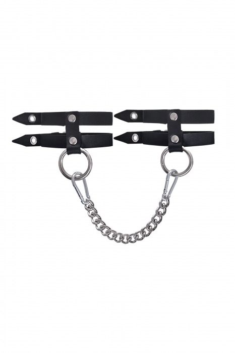 Черные однослойные кожаные оковы из двух ремешков - Pecado - купить с доставкой в Волжском