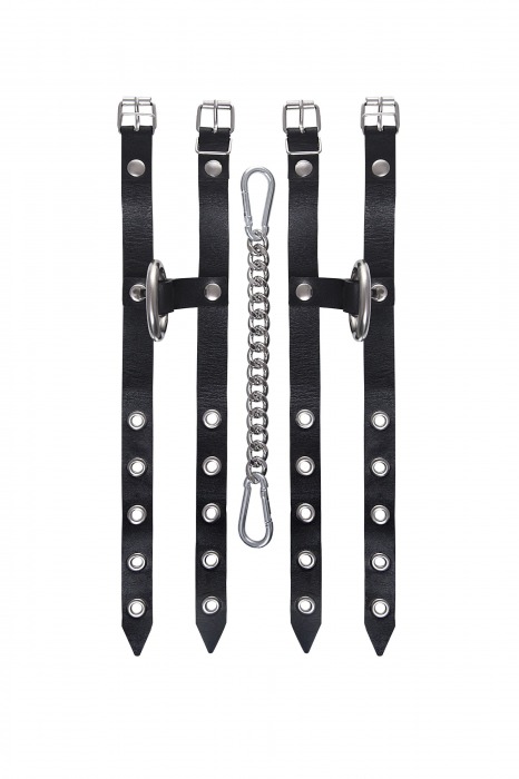 Черные однослойные кожаные оковы из двух ремешков - Pecado - купить с доставкой в Волжском