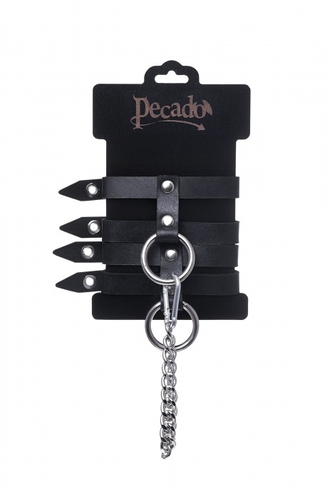 Черные однослойные кожаные оковы из двух ремешков - Pecado - купить с доставкой в Волжском