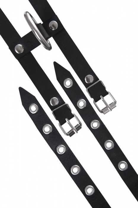 Черные однослойные кожаные оковы из двух ремешков - Pecado - купить с доставкой в Волжском