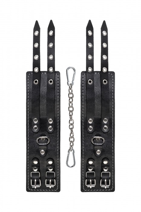 Черные кожаные оковы с двумя ремнями и красной подкладкой - Pecado - купить с доставкой в Волжском
