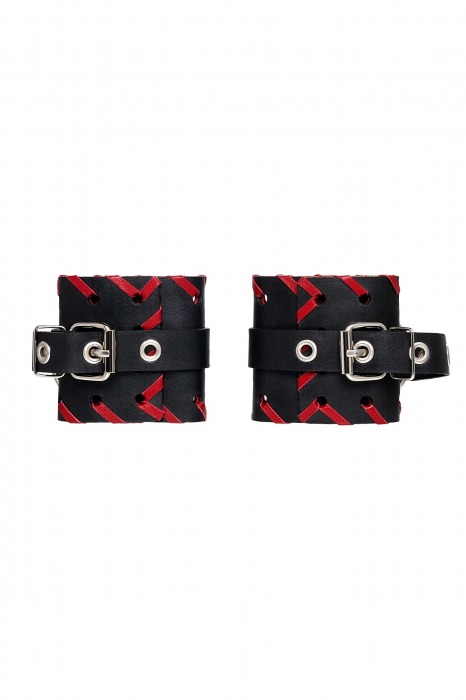 Черно-красные наручники из натуральной кожи - Pecado - купить с доставкой в Волжском