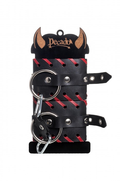 Черно-красные наручники из натуральной кожи - Pecado - купить с доставкой в Волжском