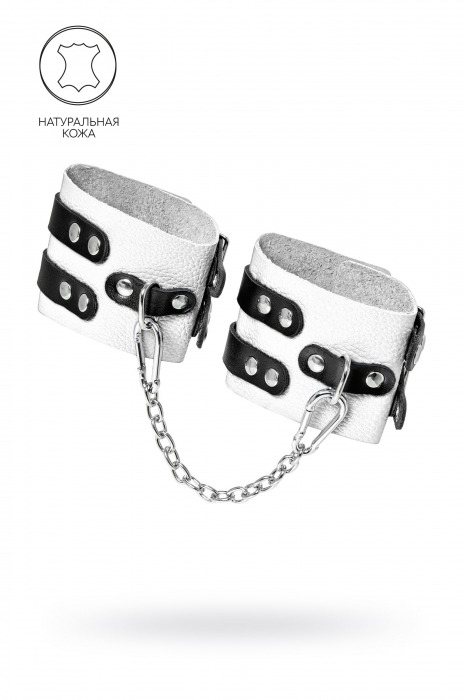 Бело-черные оковы с двумя ремешками и люверсами - Pecado - купить с доставкой в Волжском