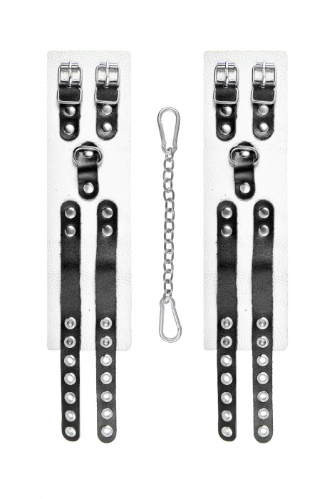 Бело-черные оковы с двумя ремешками и люверсами - Pecado - купить с доставкой в Волжском