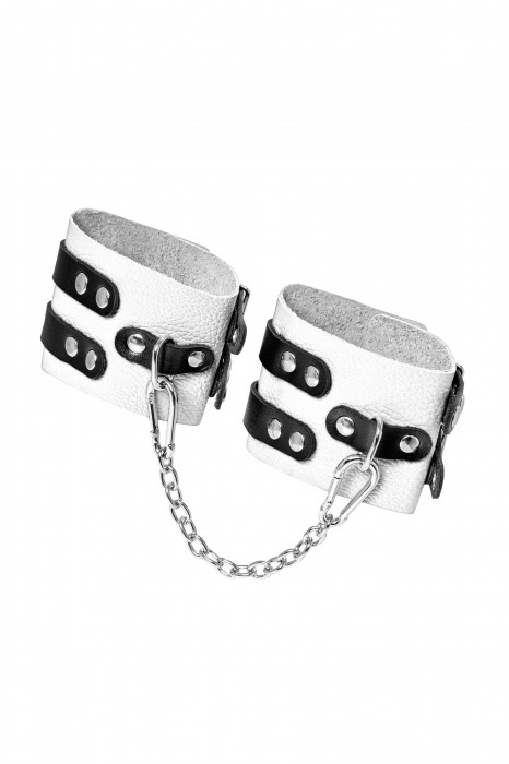 Бело-черные оковы с двумя ремешками и люверсами - Pecado - купить с доставкой в Волжском