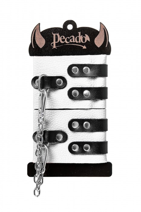 Бело-черные оковы с двумя ремешками и люверсами - Pecado - купить с доставкой в Волжском