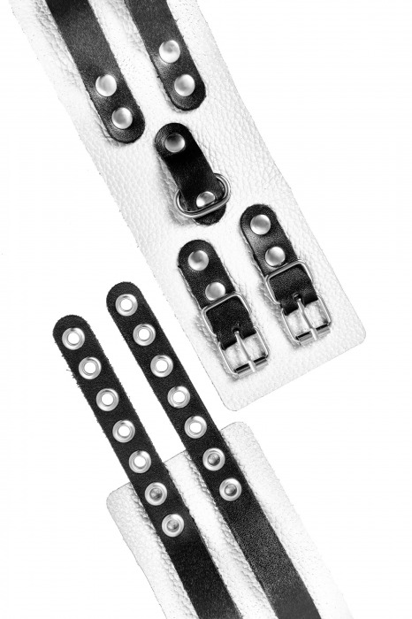 Бело-черные оковы с двумя ремешками и люверсами - Pecado - купить с доставкой в Волжском
