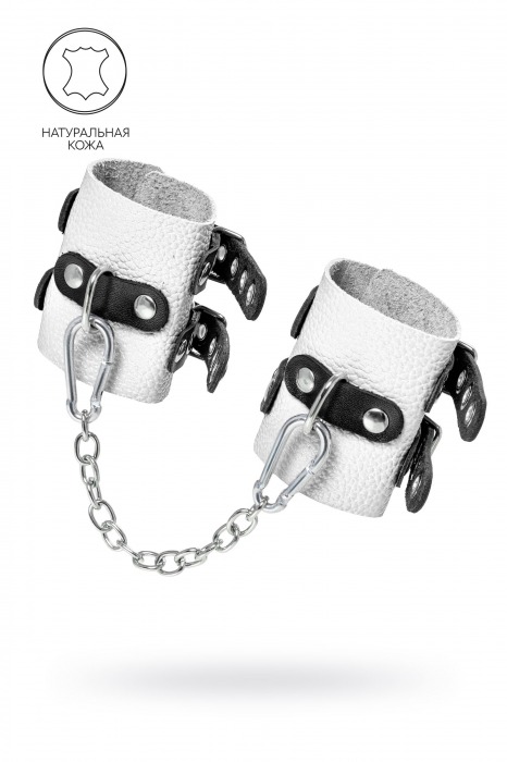 Бело-черные наручники с двумя ремешками и люверсами - Pecado - купить с доставкой в Волжском