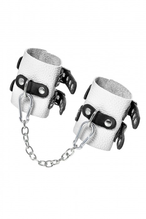 Бело-черные наручники с двумя ремешками и люверсами - Pecado - купить с доставкой в Волжском