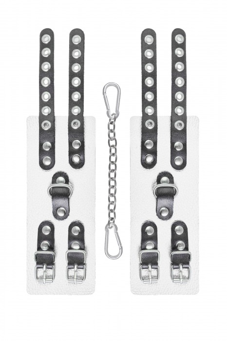 Бело-черные наручники с двумя ремешками и люверсами - Pecado - купить с доставкой в Волжском