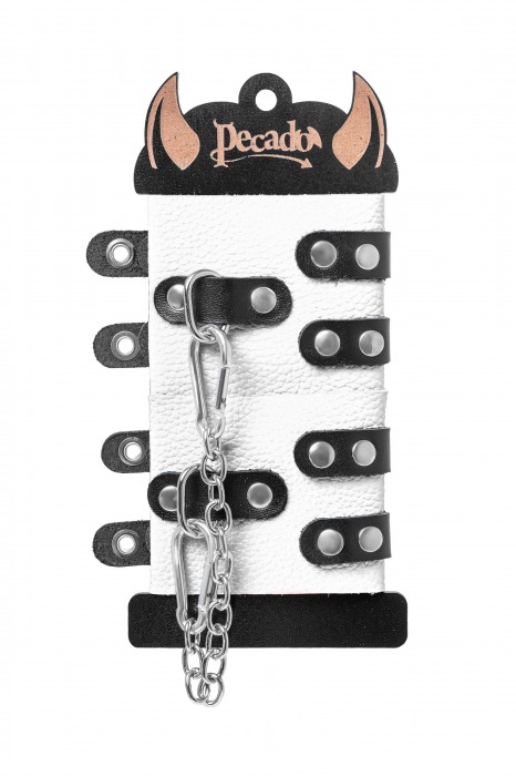 Бело-черные наручники с двумя ремешками и люверсами - Pecado - купить с доставкой в Волжском
