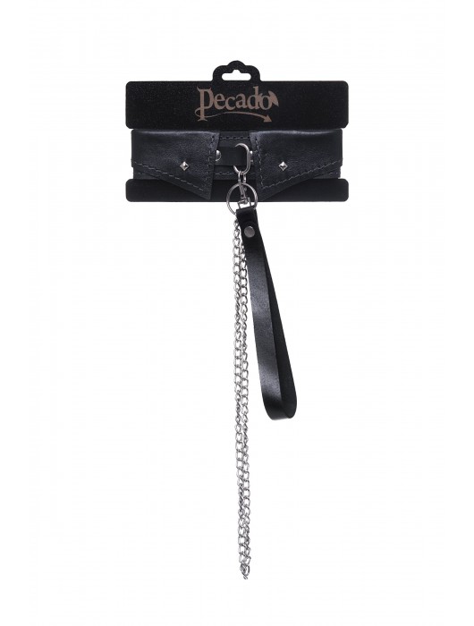 Черный кожаный ошейник-воротник с поводком - Pecado - купить с доставкой в Волжском