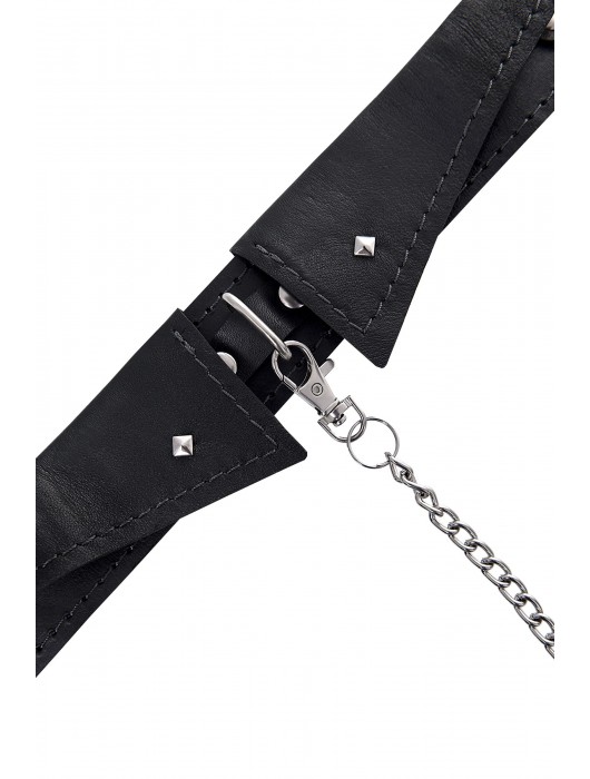 Черный кожаный ошейник-воротник с поводком - Pecado - купить с доставкой в Волжском