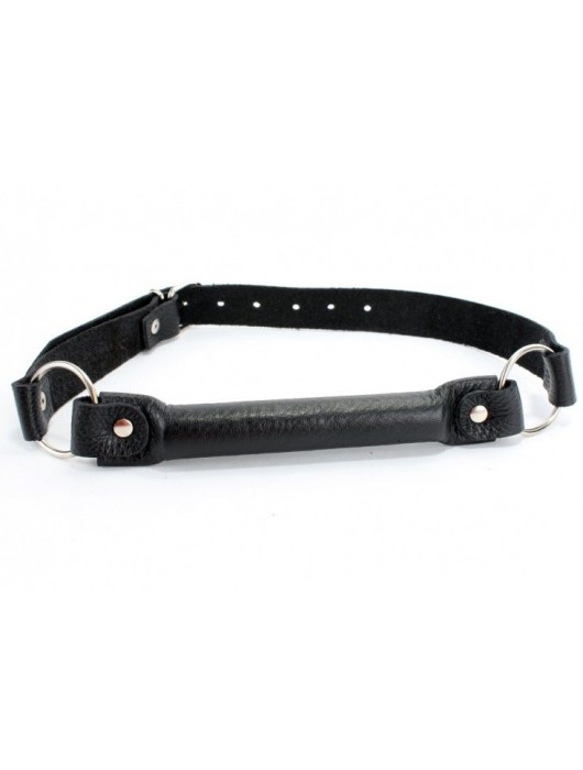 Черный кожаный кляп-трензель на кольцах - БДСМ Арсенал - купить с доставкой в Волжском