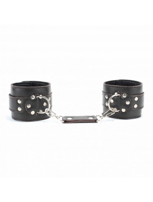 Коричневые оковы из мягкой кожи на металлической цепочке - БДСМ Арсенал - купить с доставкой в Волжском