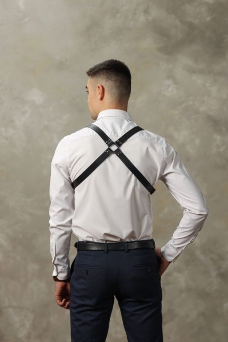 Черная мужская кожаная портупея №4 - БДСМ Арсенал - купить с доставкой в Волжском