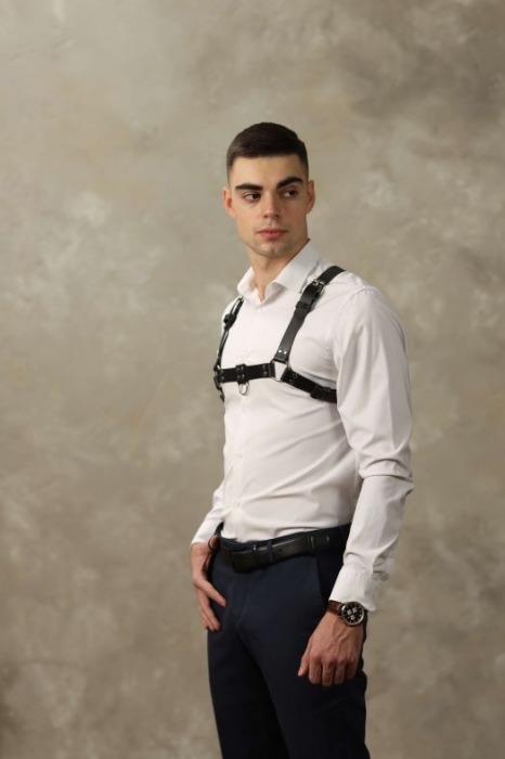 Черная мужская кожаная портупея №4 - БДСМ Арсенал - купить с доставкой в Волжском