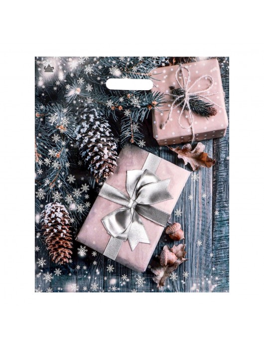 Новогодний пакет с принтом в виде подарков и вырубной ручкой (45х38 см) - Сима-Ленд - купить с доставкой в Волжском