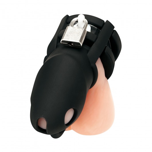 Черная клетка для пениса Silicone Small 2 in Cock Cage With Ball Divider - BlueLine - купить с доставкой в Волжском
